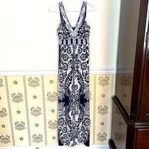 Style & Co. Long Maxi Dress Beaded Blue White Small Floral Sleeveless Boho Soft